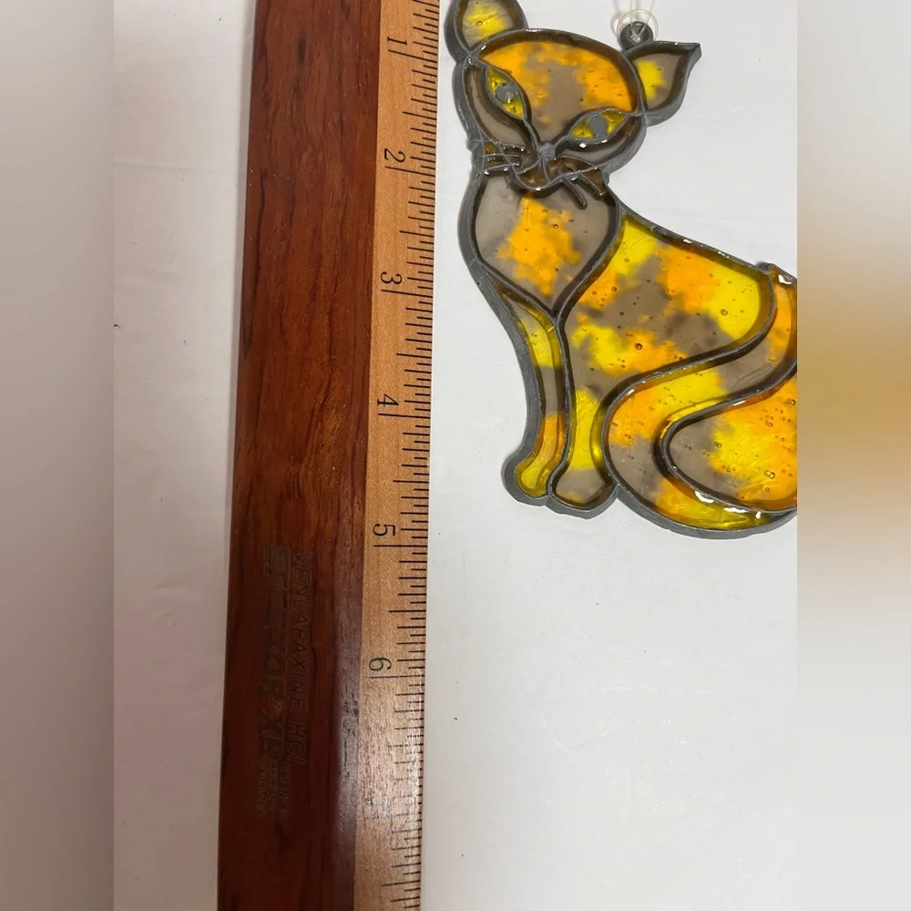 Stain Glass Style Siamese‎ Cat Kitten Sun Catcher Ornament Plastic Metal Gold